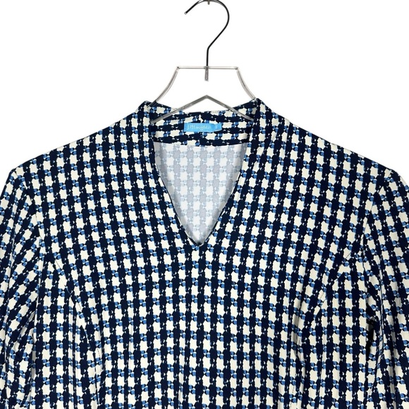 J.McLaughlin Ivana Dress Sheath Ivory Blue Catalina Cloth 3/4 Sleeve Size Small - Picture 5 of 13